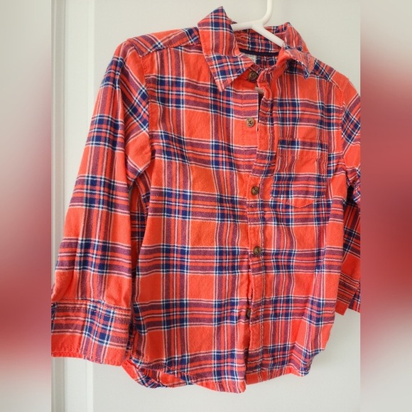 Kid's 3T Carters Orange Blue Plaid Button Up Shirt Long Sleeve Toddler Autumn - Picture 4 of 6